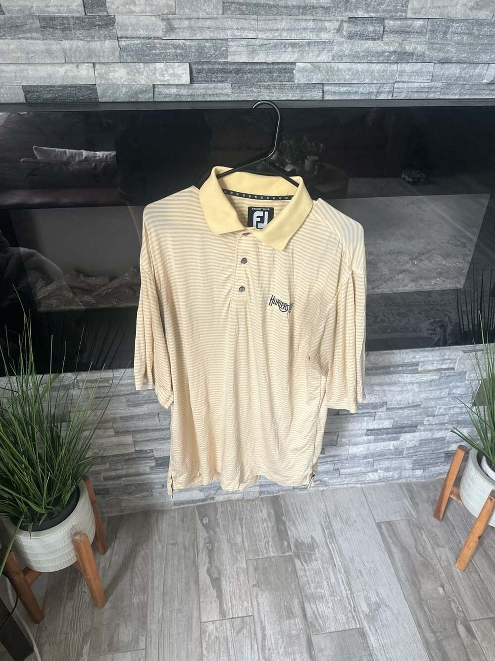 FootJoy ProDry Lisle Men's Yellow Striped Golf Polo Shirt - Size Medium - Hunter